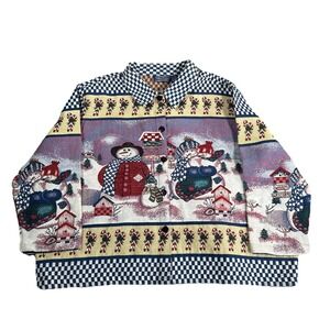 Willow Ridge Christmas Tapestry Jacket Women's SZ 3XL Winter Snowman AOP Vintage